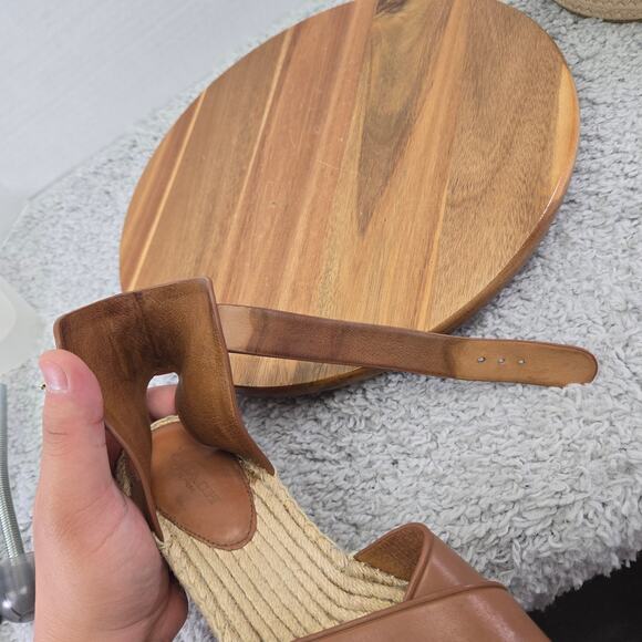 Coach Primrose Brown Leather Double Ankle Strap Platform Espadrille Wedge Sandal - Picture 14 of 16